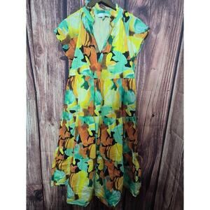 Pinch Maxi Dress Sz M Ruffles Summer Resort Mustard Brown Colorful Tiered